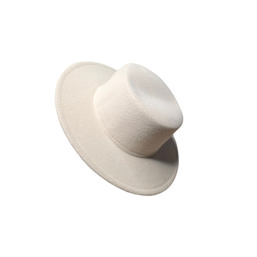Beige Wide Brim Fedora Hat Women Flat Top Vintage Boho Parisian One Size